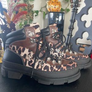 GANNI Leopard Print Hiking Boots